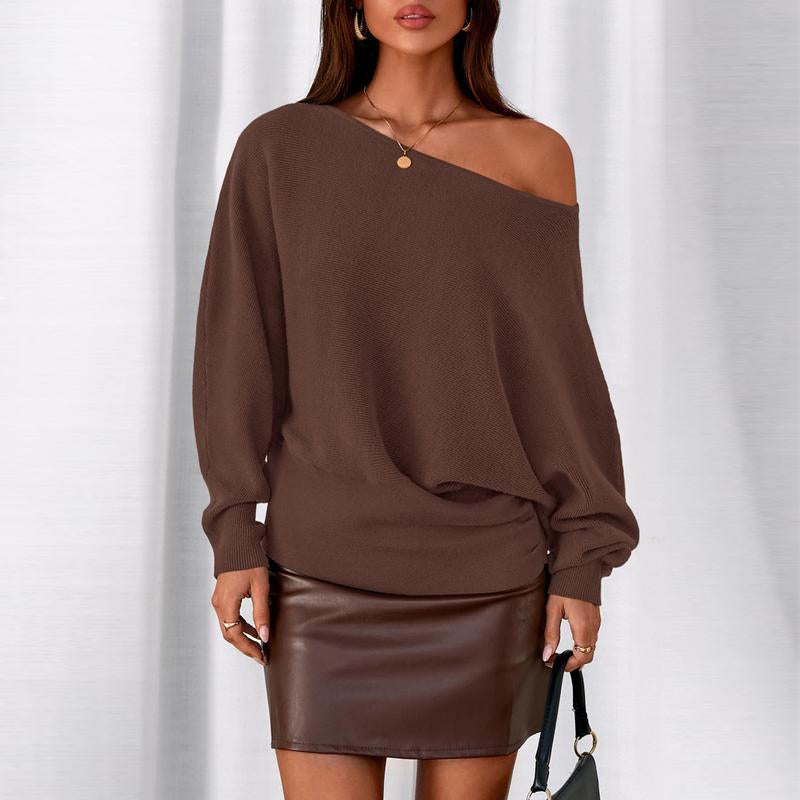 Prettygarden Womens‘ off Shoulder Knit Top Fall Sweater Trendy Long Batwing Sleeve Pullover Going Out Tops Winter Clothing#Fallfreshness