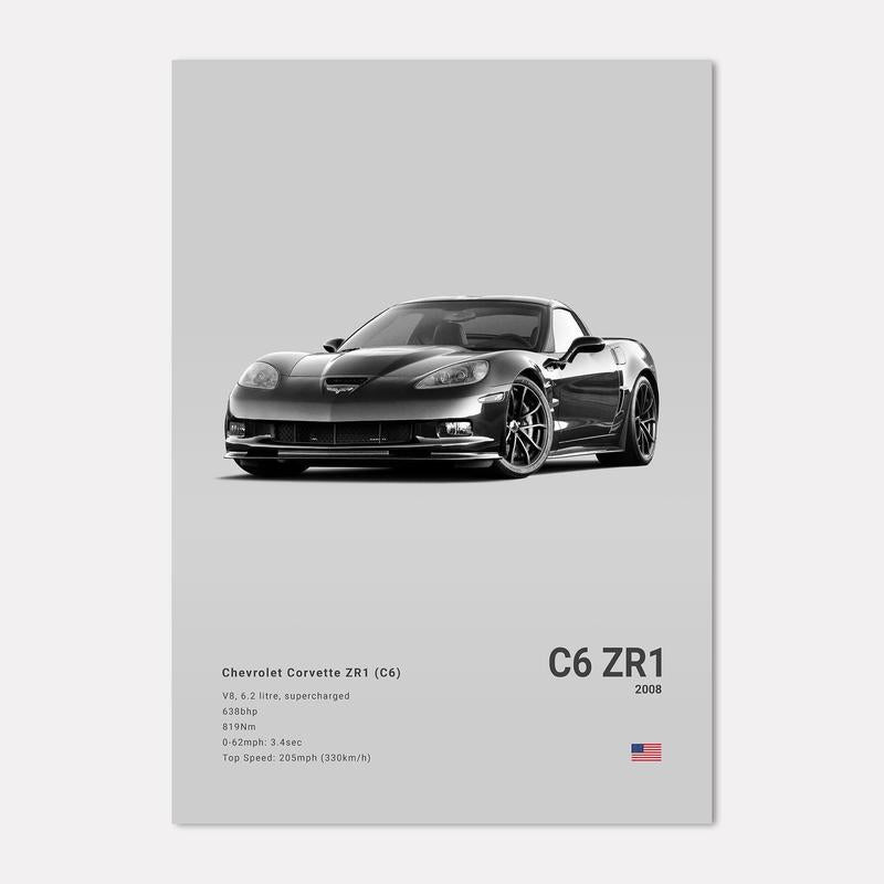 Chevrolet Corvette ZR1 C6 Car Poster No Framed Prints, Gifts for Men, Vintage Cars Posters CUSTOM CAR, Car Lovers Gifts, Car Wall Art Room Decor Photo Decoration