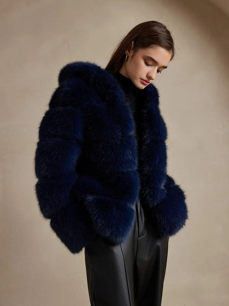 Eco-Friendly Faux Fur Hooded Jacket for Women, Stylish Warm Outerwear Coat, Fashionable Ladies Winter Clothing, Comfortable & Trendy Design