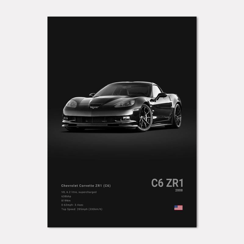 Chevrolet Corvette ZR1 C6 Car Poster No Framed Prints, Gifts for Men, Vintage Cars Posters CUSTOM CAR, Car Lovers Gifts, Car Wall Art Room Decor Photo Decoration