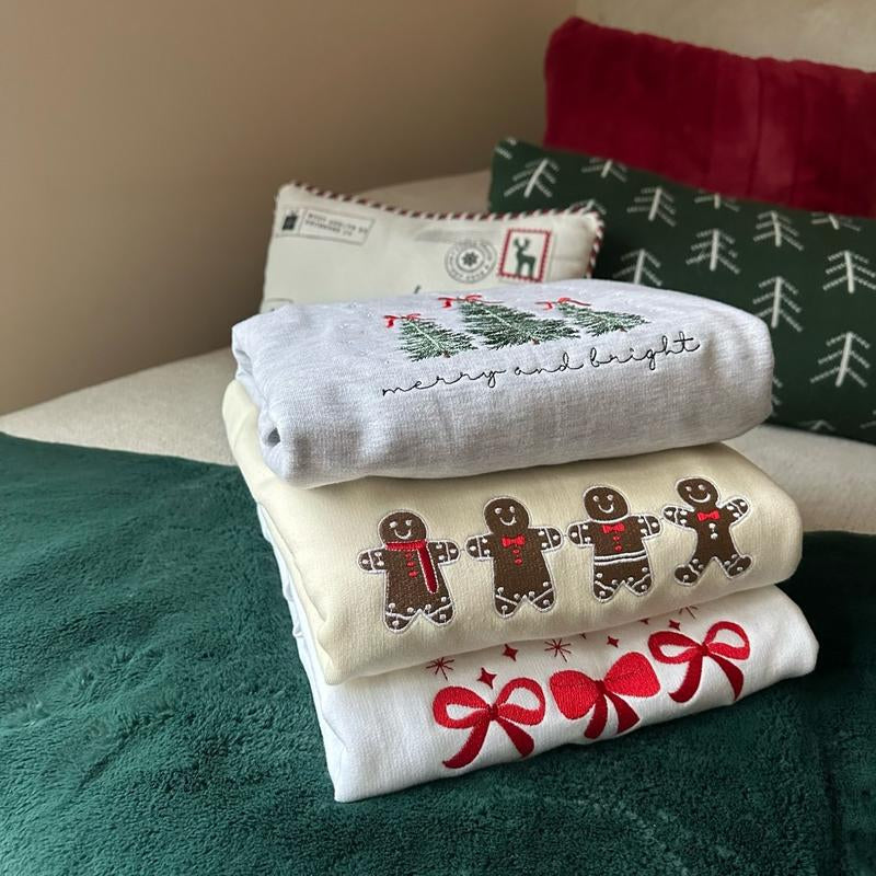 Red Bow Christmas Embroidered Sweatshirt