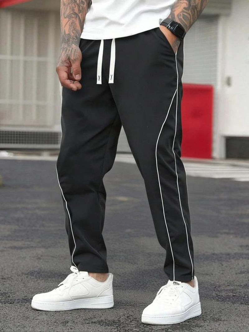 Men'S Solid Color Striped Trim Drawstring Waist Pants, Regular Fit Casual Comfy Breathable Jogger Pants for Gym Workout Running, Men'S Bottoms for Summer