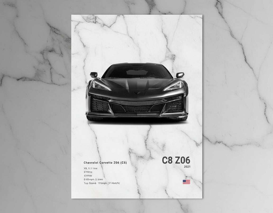 Chevrolet Corvette Z06 C8 Car Poster No Framed Prints, Gifts for Men, Vintage Cars Posters, Car Lovers Gifts, Car Wall Art Room Decor