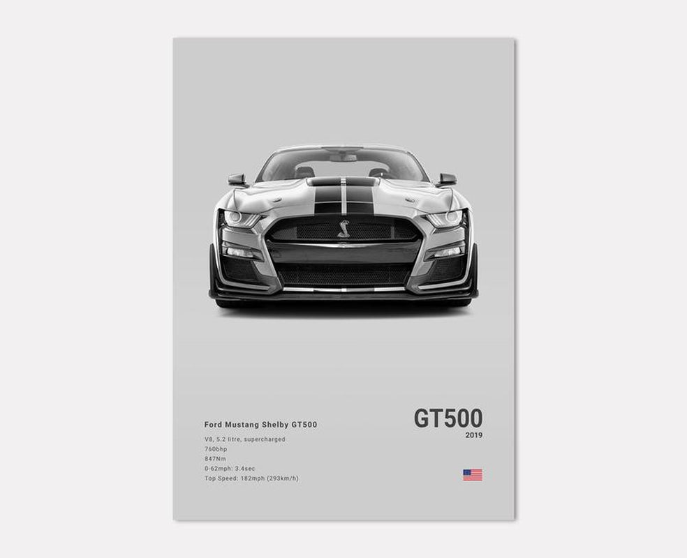 Ford Mustang Shelby GT500 Poster No Framed Prints, Gifts for Men, Vintage Cars Posters, Car Lovers Gifts, Car Wall Art Room Decor