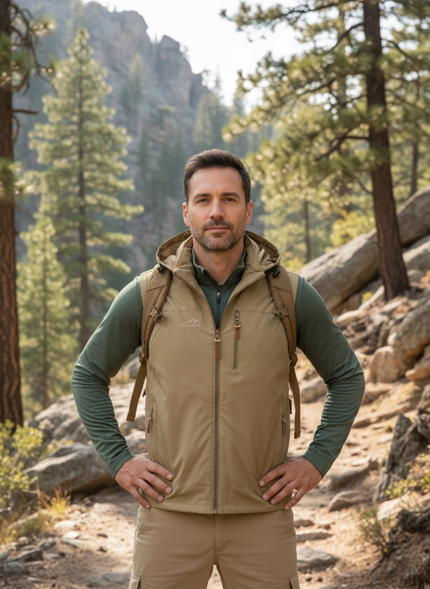 Men'S Solid Pocket Zipper Hooded Vest Waistcoats, Regular Fit Casual Sleeveless Jacket Outerwear for Spring & Fall, Men'S Clothes for Outdoor Activities