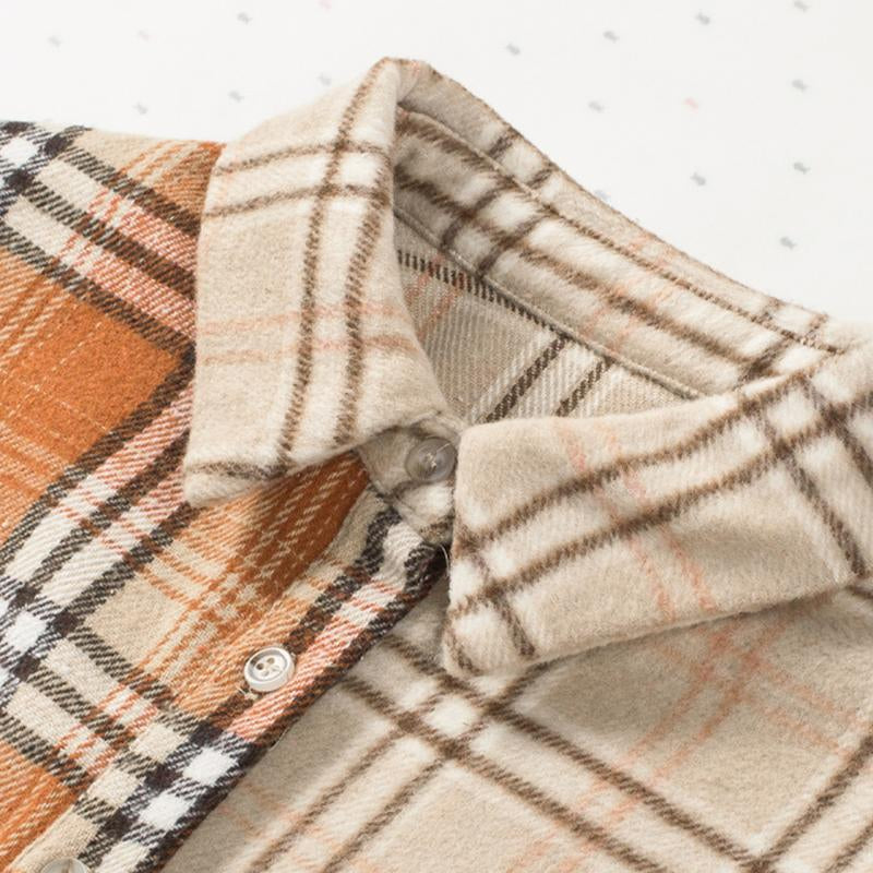 Women'S Plaid Color Block Patchwork Flannel Pocket Casual Coats, Plaid Shackets with Comfort Fabric.