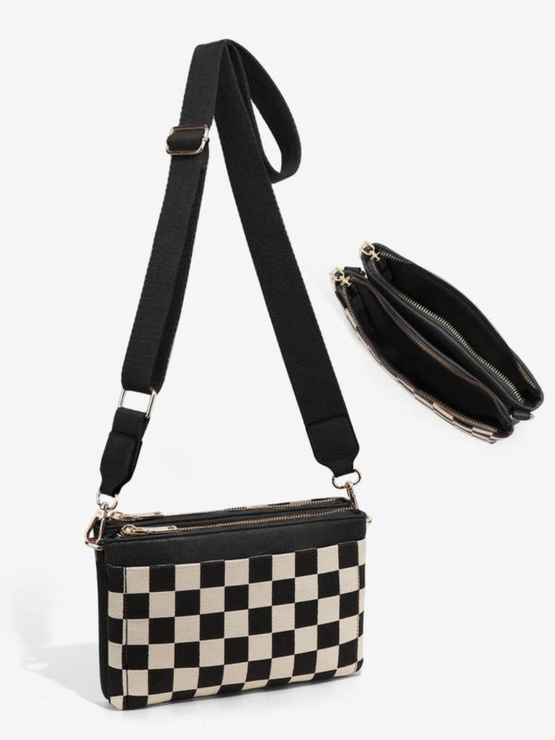 Checkered Portable Crossbody Bag, Small Square Shoulder Wallet, Lightweight Single-Shoulder Coin Purse, Stylish and Practical Accessory