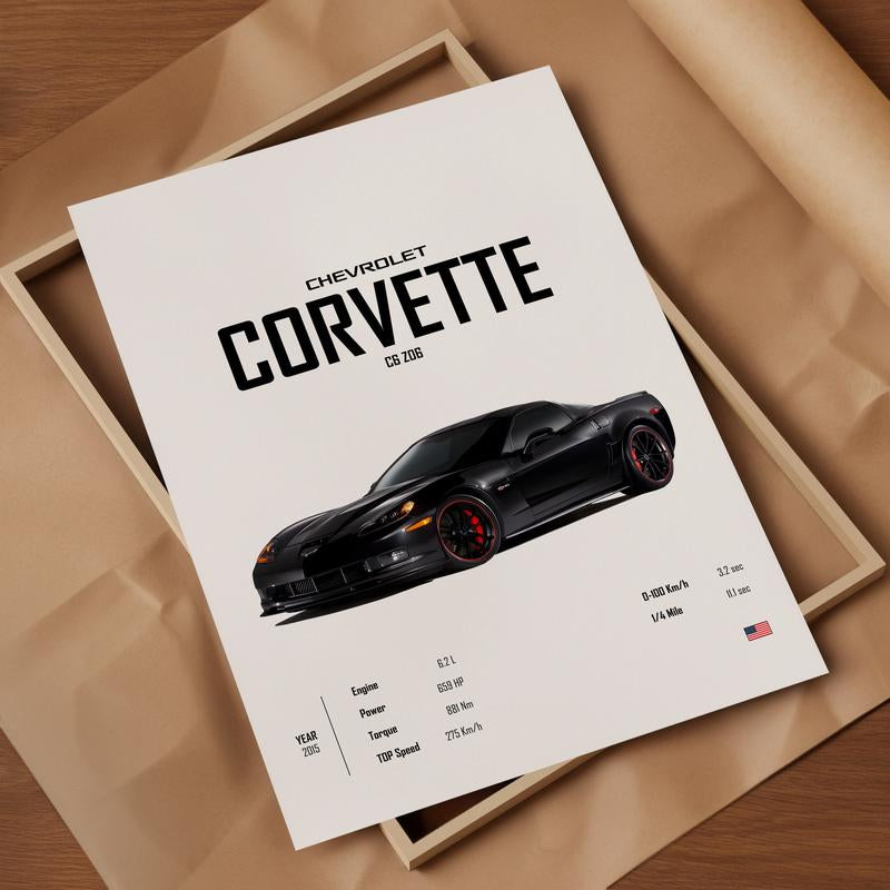 Chevrolet Corvette C6 Z06 Car Poster No Framed, Kids Boys Room Decor Home Office Nursery Decor Dorm Gift Him