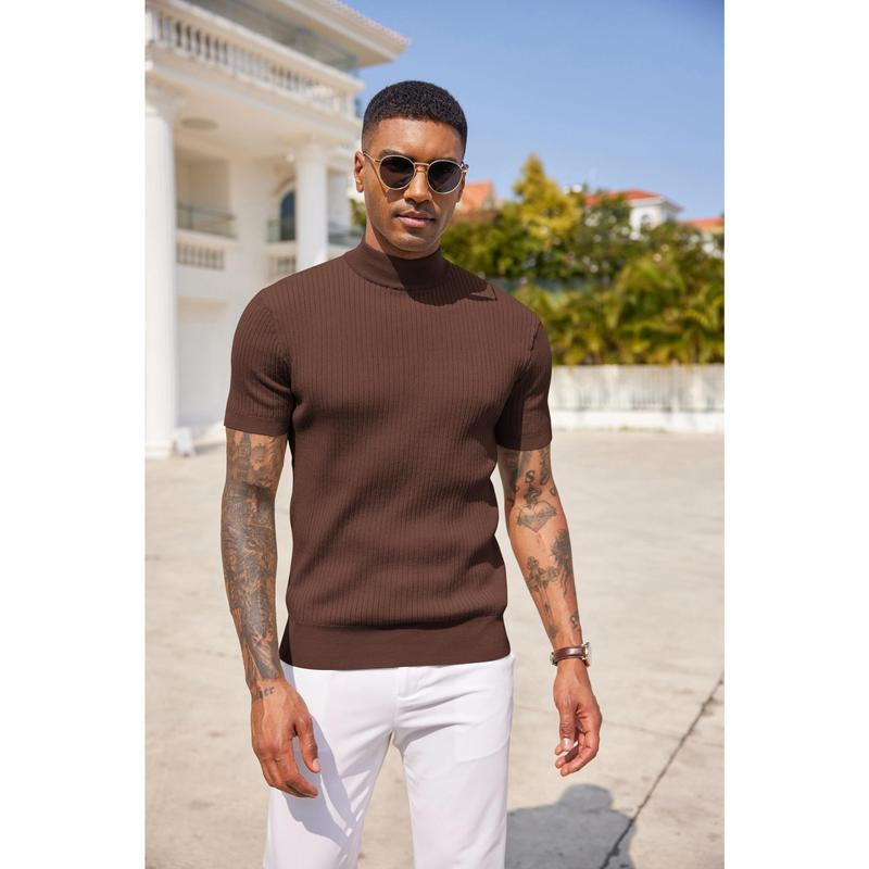 COOFANDY Men'S Mock Turtleneck Sweater Short Sleeve Casual Basic Tops Ribbed Knit Pullover Solid Tee