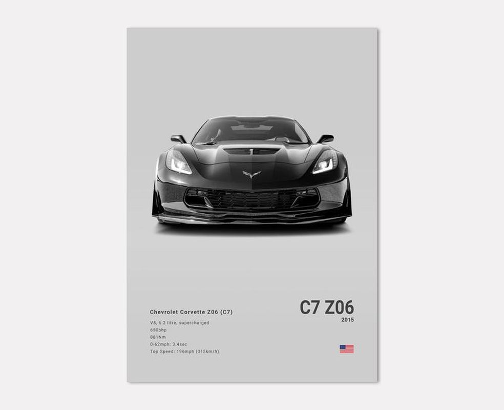 Chevrolet Corvette Z06 C7 Poster No Framed Prints, Gifts for Men, Vintage Cars Posters, Car Lovers Gifts, Car Wall Art Room Decor