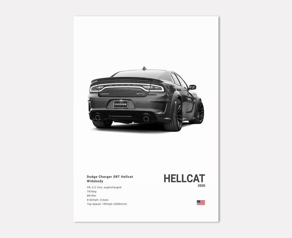 Dodge Charger SRT Hellcat Widebody Poster No Framed Prints, Gifts for Men, Vintage Cars Posters, Car Lovers Gifts, Car Wall Art Room Decor
