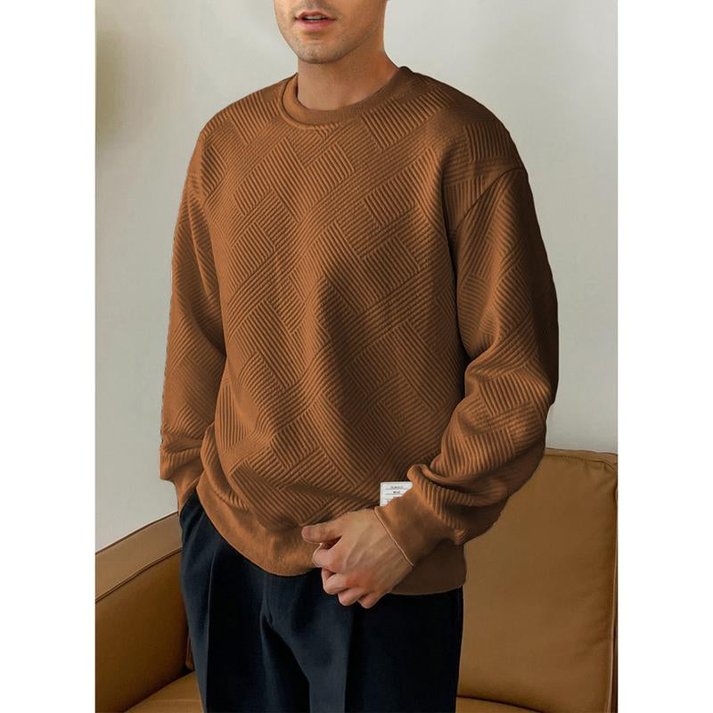 Dokotoo Men Men'S Crewneck Sweatshirts Soild Color Geometric Texture Long Sleeve Casual Pullover Shirt