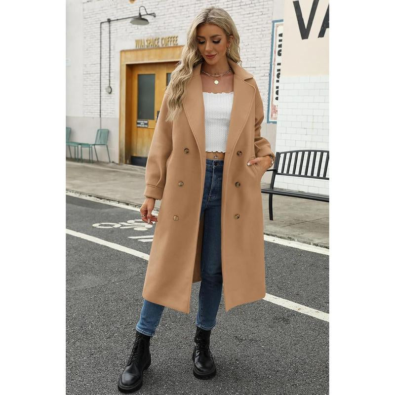 Piepiebuy Women'S Wool Blend Double Breasted Pea Coat Notched Lapel Long Winter Overcoat