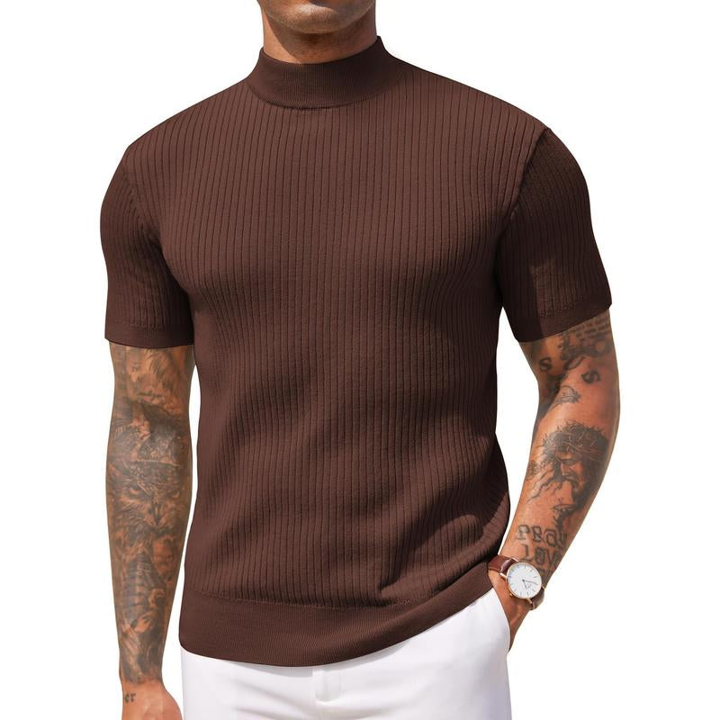COOFANDY Men'S Mock Turtleneck Sweater Short Sleeve Casual Basic Tops Ribbed Knit Pullover Solid Tee