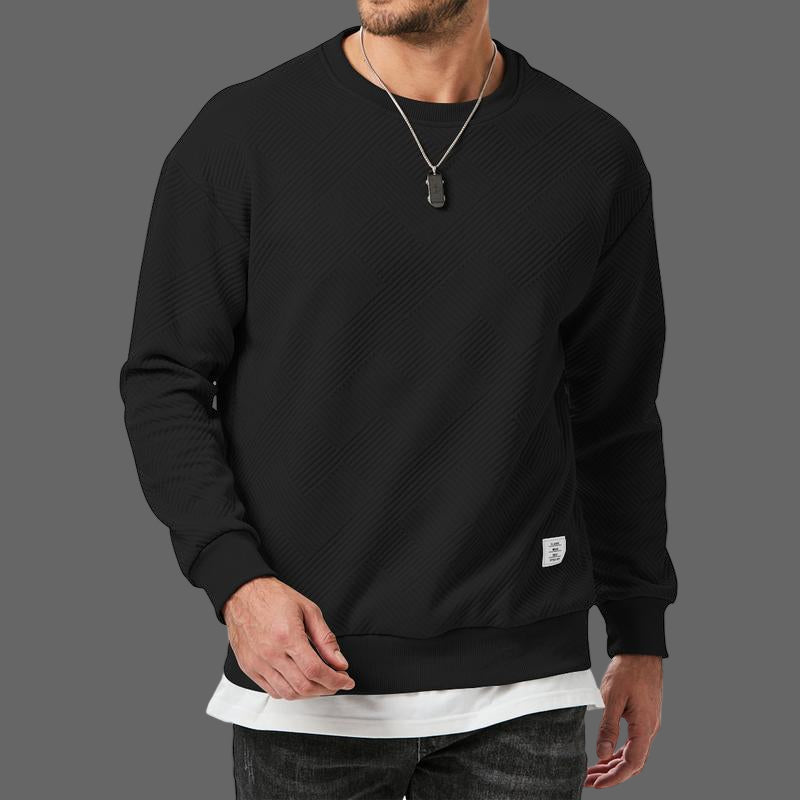 Dokotoo Men Men'S Crewneck Sweatshirts Soild Color Geometric Texture Long Sleeve Casual Pullover Shirt