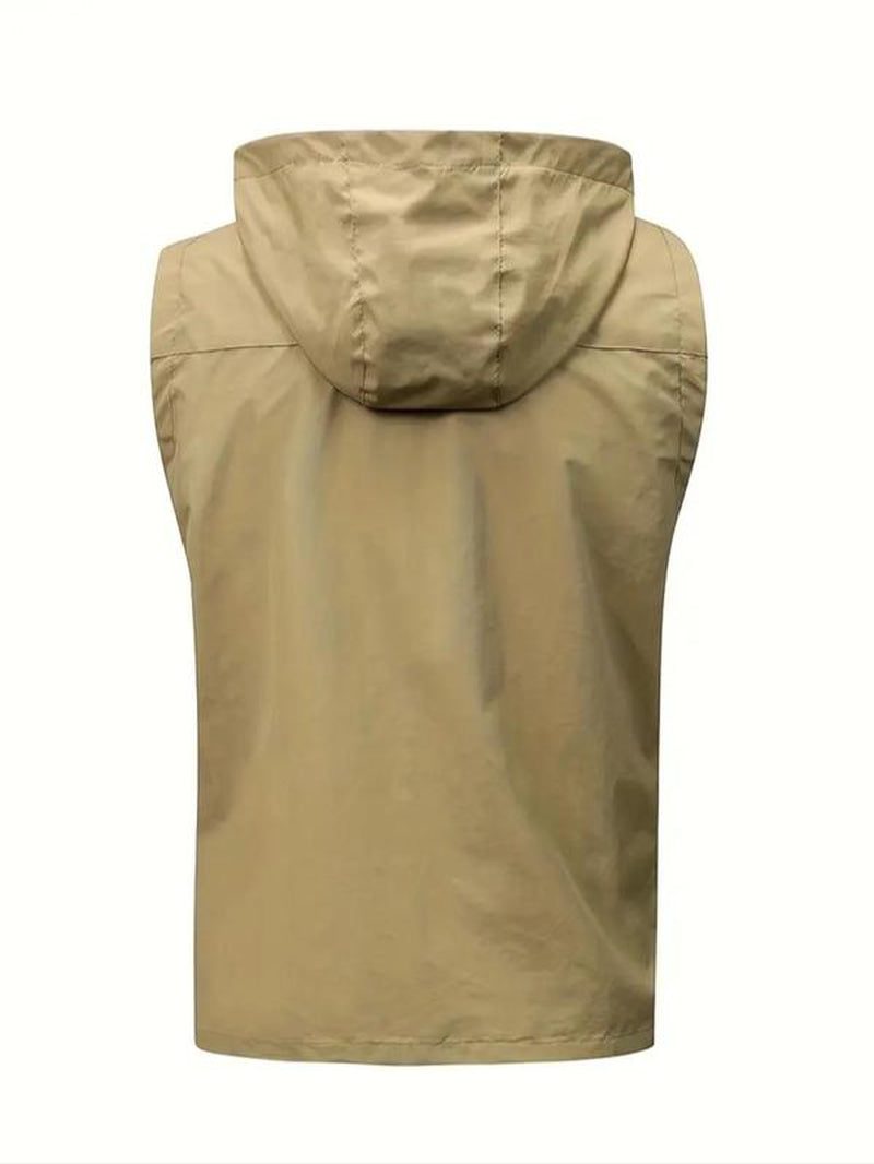 Men'S Solid Pocket Zipper Hooded Vest Waistcoats, Regular Fit Casual Sleeveless Jacket Outerwear for Spring & Fall, Men'S Clothes for Outdoor Activities
