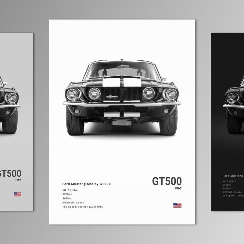 Ford Mustang Shelby GT500 1967 Poster No Framed Prints, Gifts for Men, Vintage Cars Posters, Car Lovers Gifts, Car Wall Art Room Decor