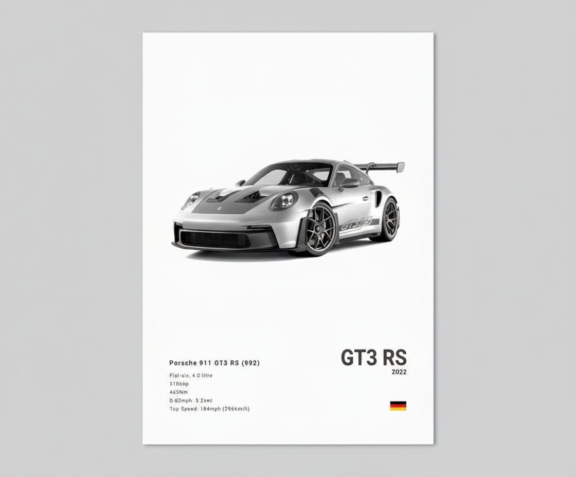 Porsche 992 GT3 RS Poster Print | Wall Art | Car Photography Poster No Framed