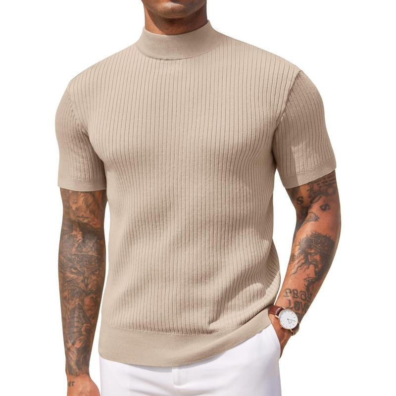 COOFANDY Men'S Mock Turtleneck Sweater Short Sleeve Casual Basic Tops Ribbed Knit Pullover Solid Tee