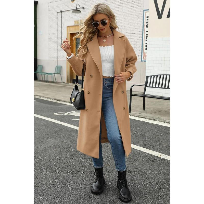 Piepiebuy Women'S Wool Blend Double Breasted Pea Coat Notched Lapel Long Winter Overcoat