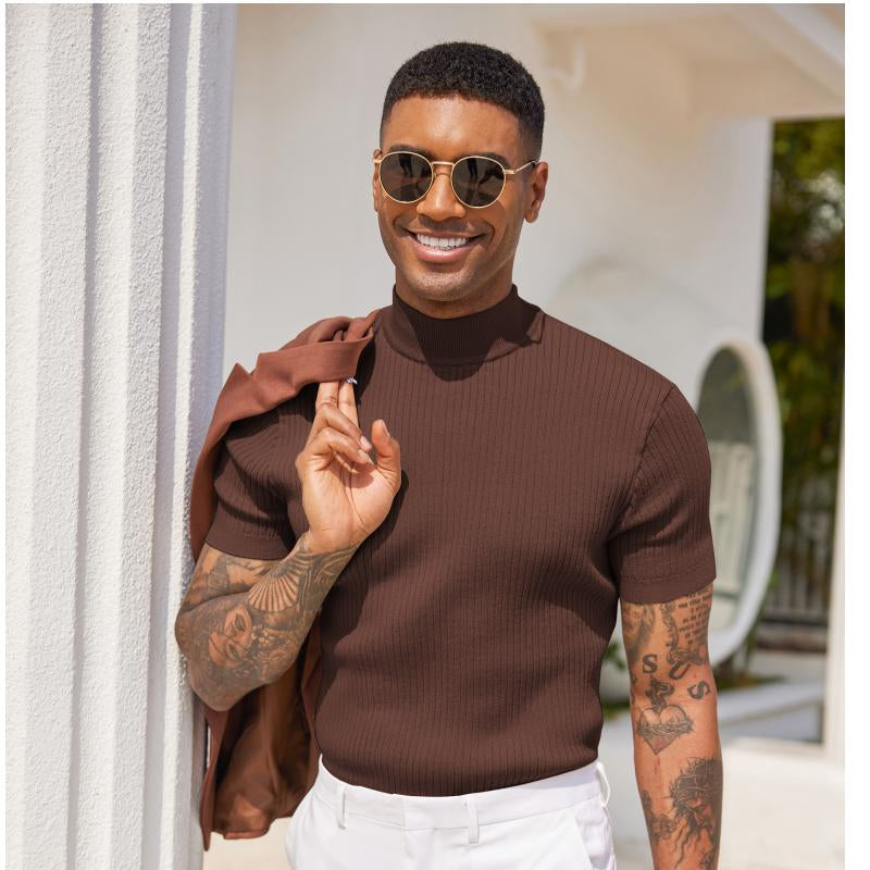 COOFANDY Men'S Mock Turtleneck Sweater Short Sleeve Casual Basic Tops Ribbed Knit Pullover Solid Tee