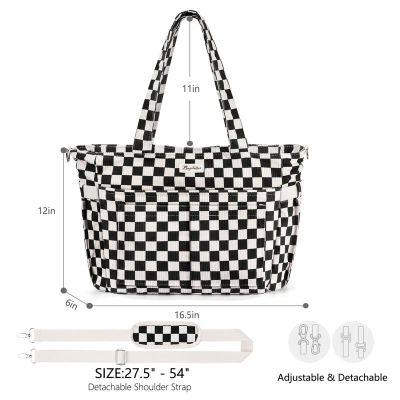 Bagstellar Corduroy Tote Bag for Women, 15.6 Inch Laptop Work Tote Bags for School College with Large Cup Holder, Durable Zipper Corduroy Casual Tote Purse Shoulder Handbags for Women Work, Daily, Travel, Gym