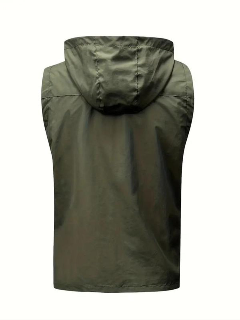 Men'S Solid Pocket Zipper Hooded Vest Waistcoats, Regular Fit Casual Sleeveless Jacket Outerwear for Spring & Fall, Men'S Clothes for Outdoor Activities