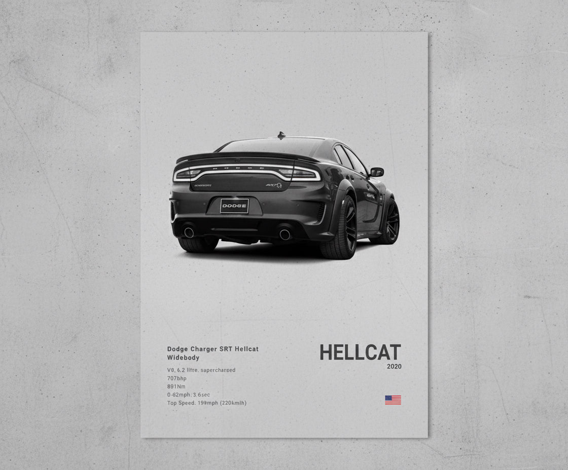 Dodge Charger SRT Hellcat Widebody Poster No Framed Prints, Gifts for Men, Vintage Cars Posters, Car Lovers Gifts, Car Wall Art Room Decor