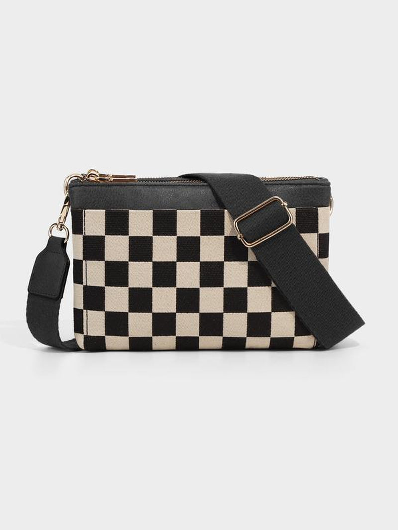 Checkered Portable Crossbody Bag, Small Square Shoulder Wallet, Lightweight Single-Shoulder Coin Purse, Stylish and Practical Accessory