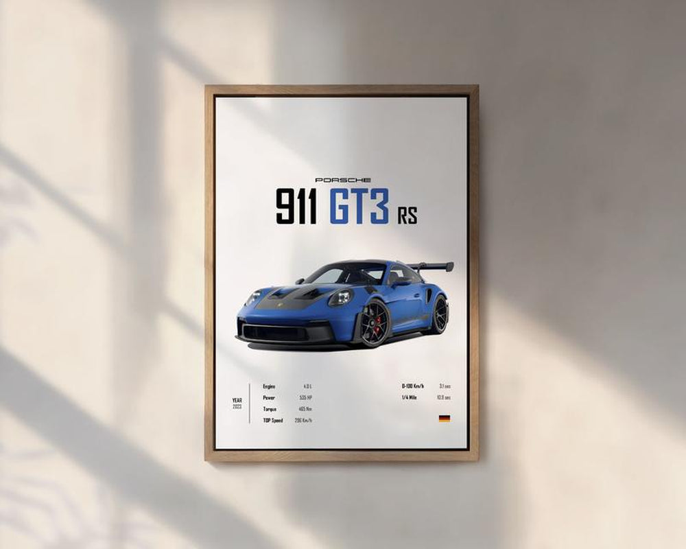 Blue Porsche 911 GT3 RS 2023 Car Poster No Framed Wall Kids Boys Room German Cars Children Home Office Decor Dorm Gift for Him Valentines