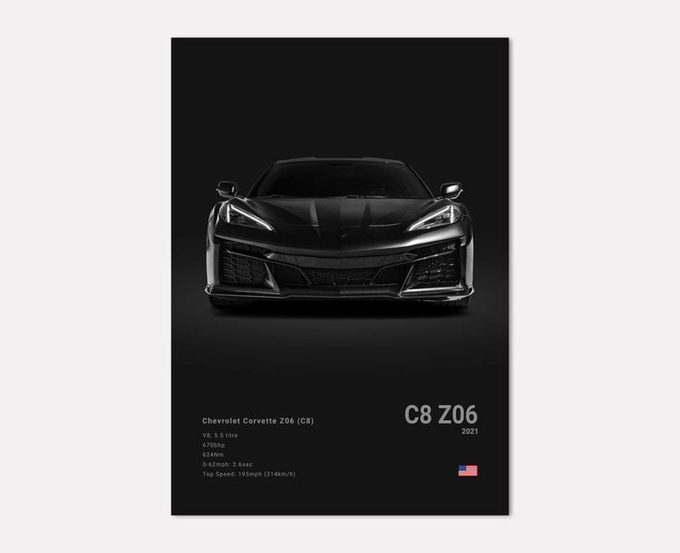 Chevrolet Corvette Z06 C8 Car Poster No Framed Prints, Gifts for Men, Vintage Cars Posters, Car Lovers Gifts, Car Wall Art Room Decor