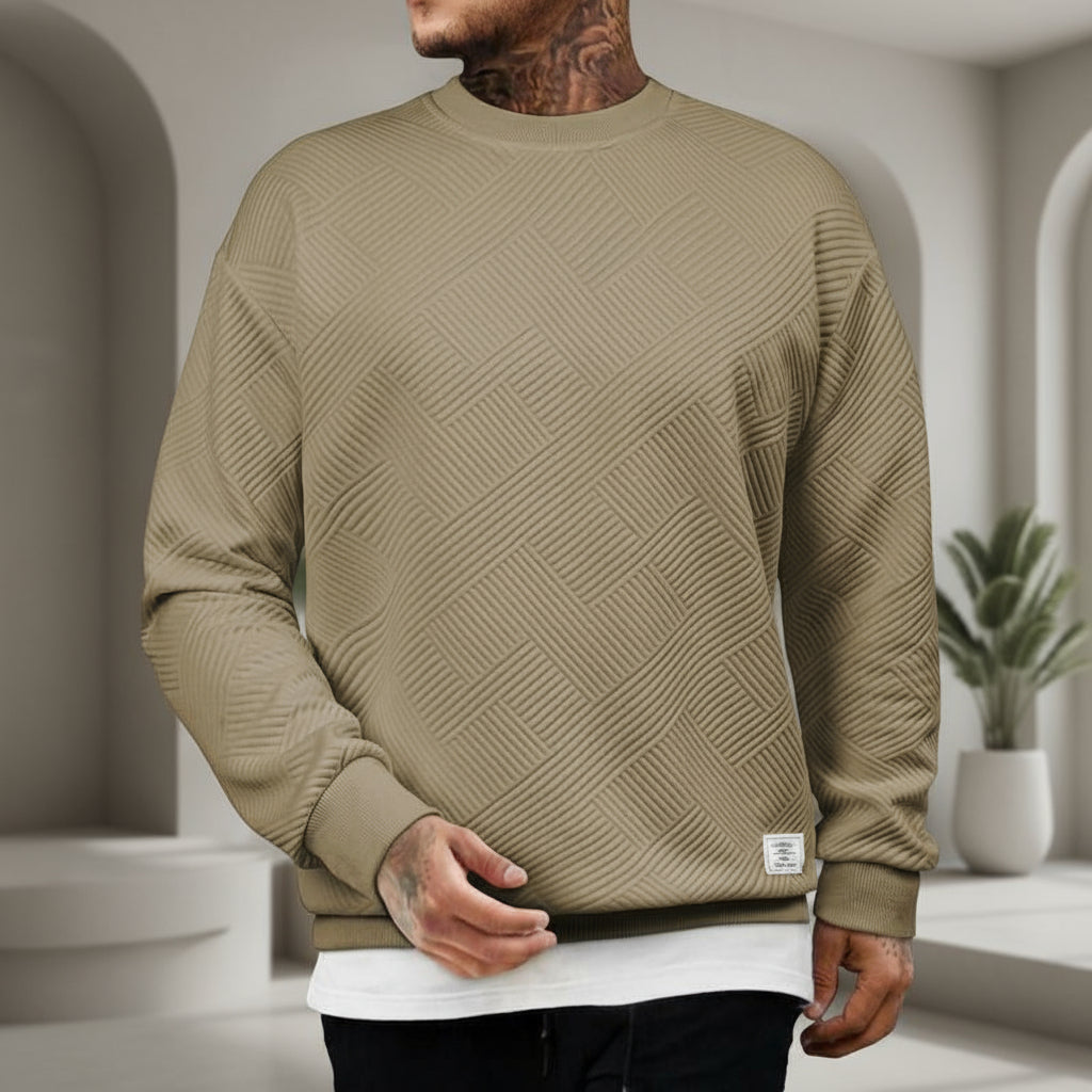 Dokotoo Men Men'S Crewneck Sweatshirts Soild Color Geometric Texture Long Sleeve Casual Pullover Shirt