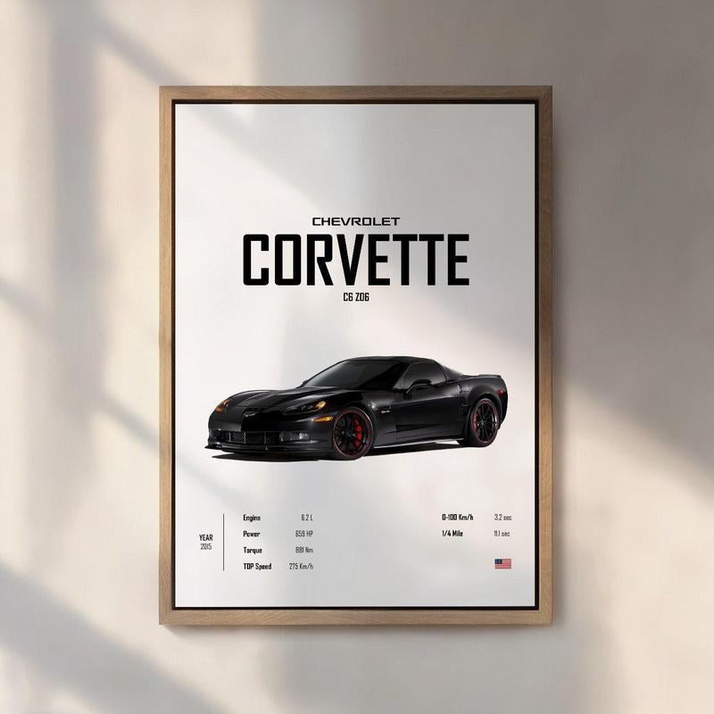 Chevrolet Corvette C6 Z06 Car Poster No Framed, Kids Boys Room Decor Home Office Nursery Decor Dorm Gift Him