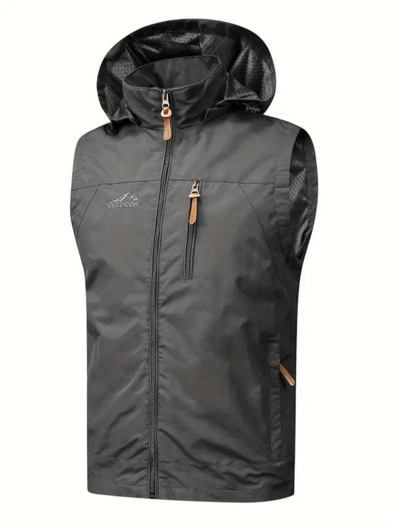Men'S Solid Pocket Zipper Hooded Vest Waistcoats, Regular Fit Casual Sleeveless Jacket Outerwear for Spring & Fall, Men'S Clothes for Outdoor Activities