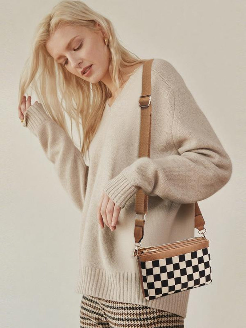 Checkered Portable Crossbody Bag, Small Square Shoulder Wallet, Lightweight Single-Shoulder Coin Purse, Stylish and Practical Accessory