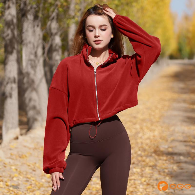 OQQ Women'S Full-Zip down Pullover with Standing Collar - Sherpa-Style Winter Long-Sleeved Jacket, Featuring Drawstring at the Hem of the Garment