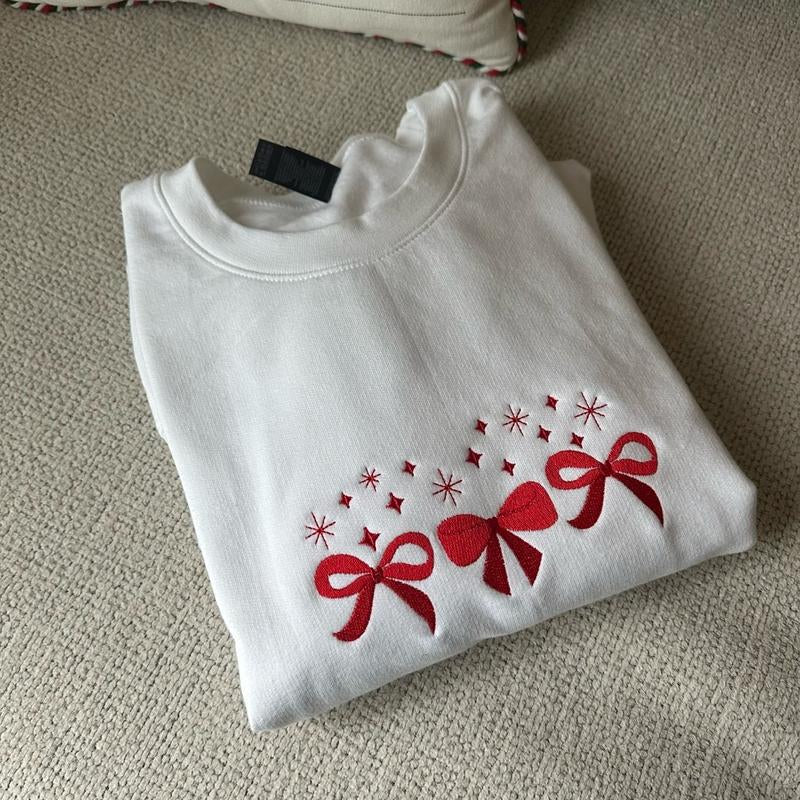 Red Bow Christmas Embroidered Sweatshirt