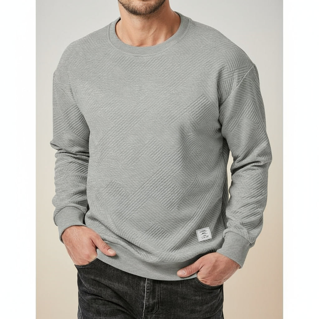 Dokotoo Men Men'S Crewneck Sweatshirts Soild Color Geometric Texture Long Sleeve Casual Pullover Shirt