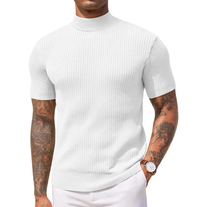 COOFANDY Men'S Mock Turtleneck Sweater Short Sleeve Casual Basic Tops Ribbed Knit Pullover Solid Tee