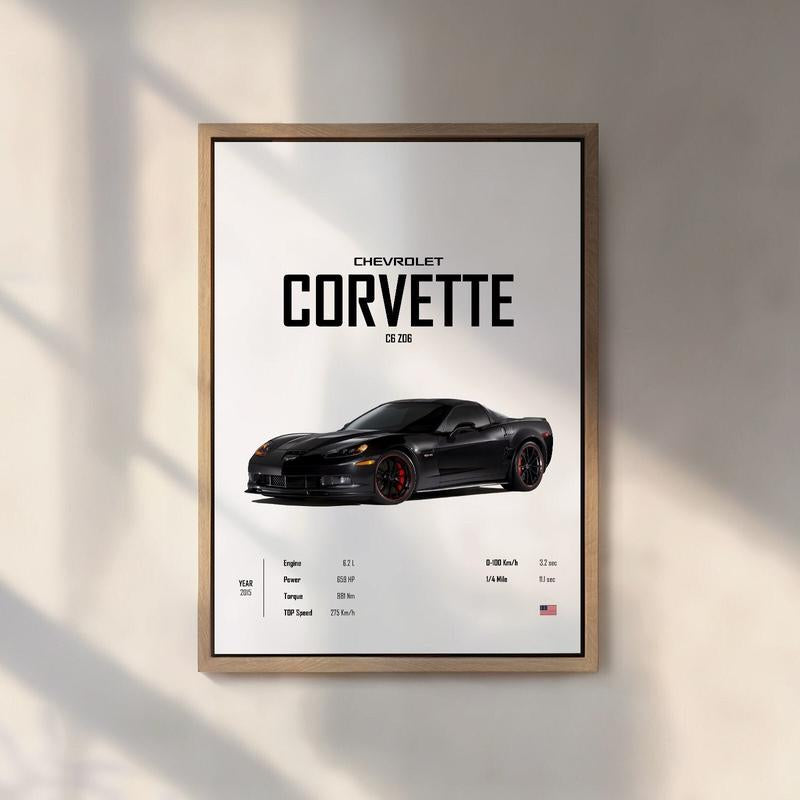 Chevrolet Corvette C6 Z06 Car Poster No Framed, Kids Boys Room Decor Home Office Nursery Decor Dorm Gift Him