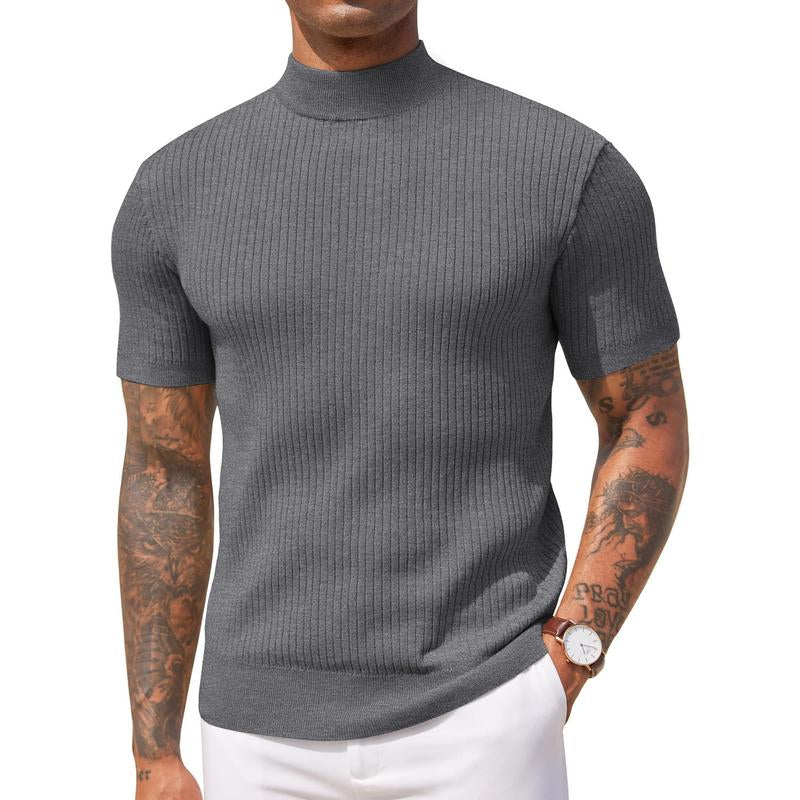 COOFANDY Men'S Mock Turtleneck Sweater Short Sleeve Casual Basic Tops Ribbed Knit Pullover Solid Tee