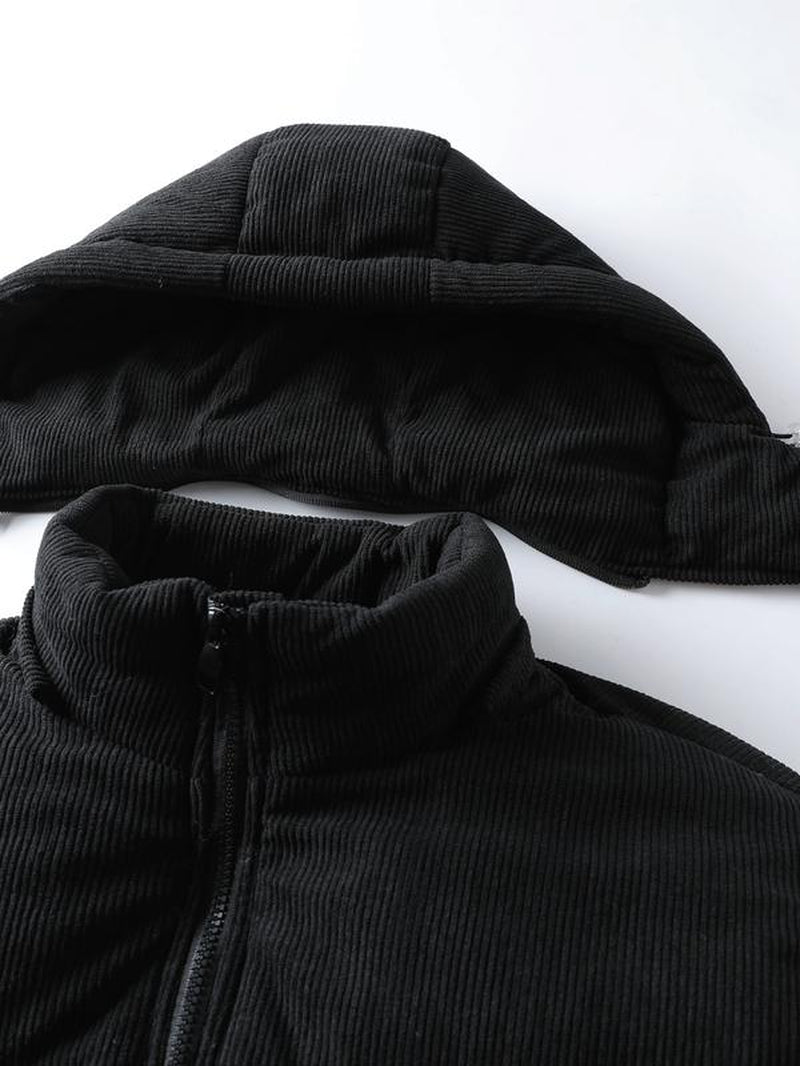 Men'S Winter Thickened Cotton Jacket, Hooded Patchwork Coat, Warm Casual Simple Style Outerwear, Men'S Winter Clothing