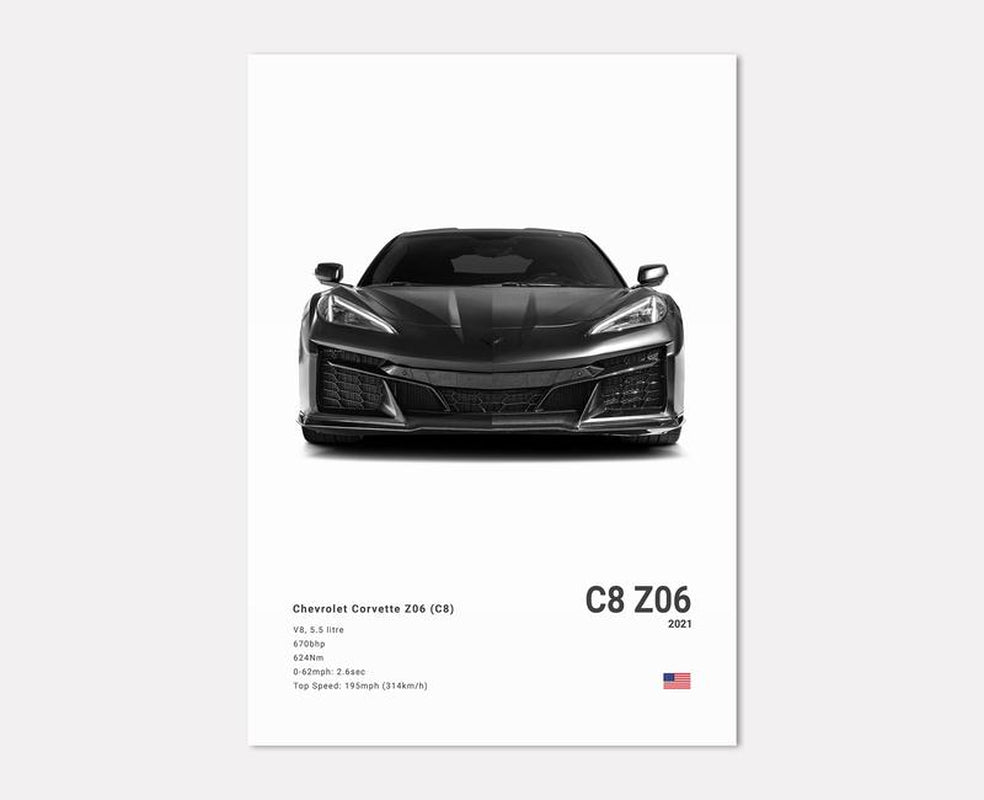 Chevrolet Corvette Z06 C8 Car Poster No Framed Prints, Gifts for Men, Vintage Cars Posters, Car Lovers Gifts, Car Wall Art Room Decor