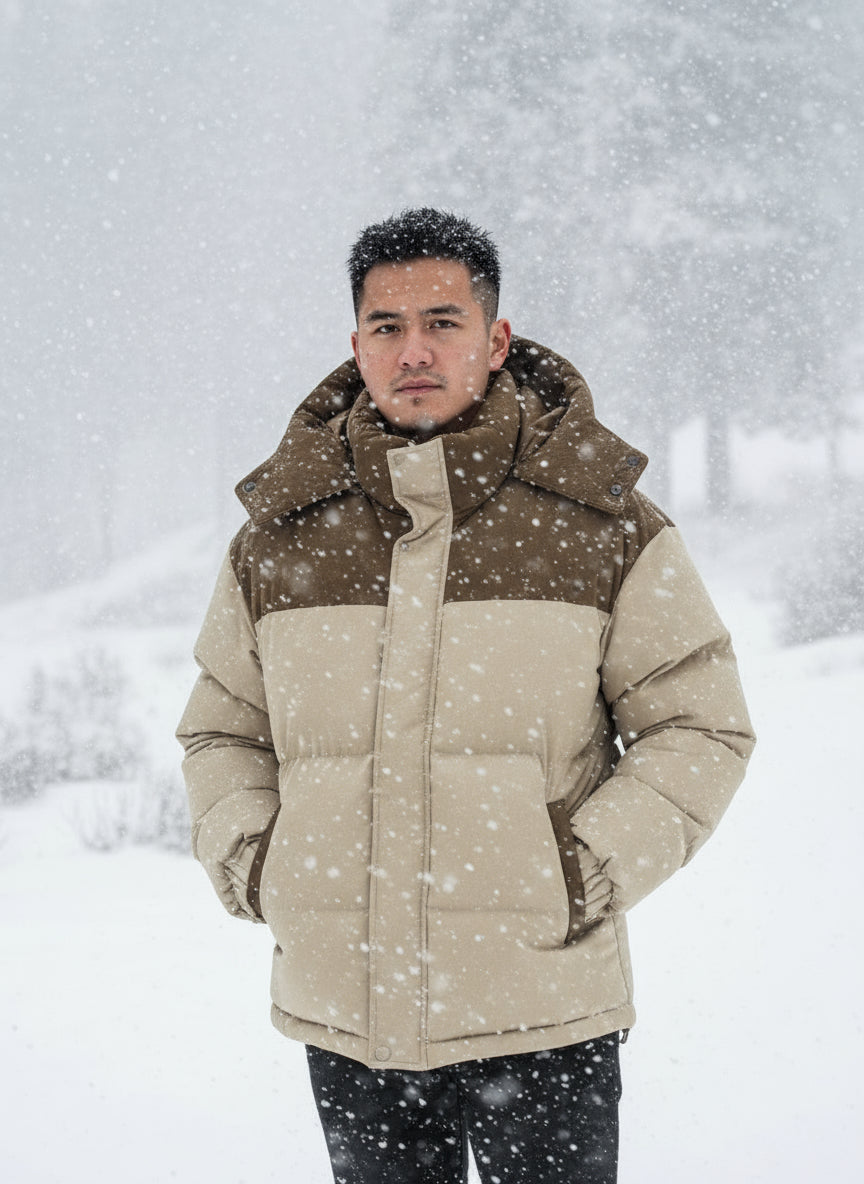 Men'S Winter Thickened Cotton Jacket, Hooded Patchwork Coat, Warm Casual Simple Style Outerwear, Men'S Winter Clothing