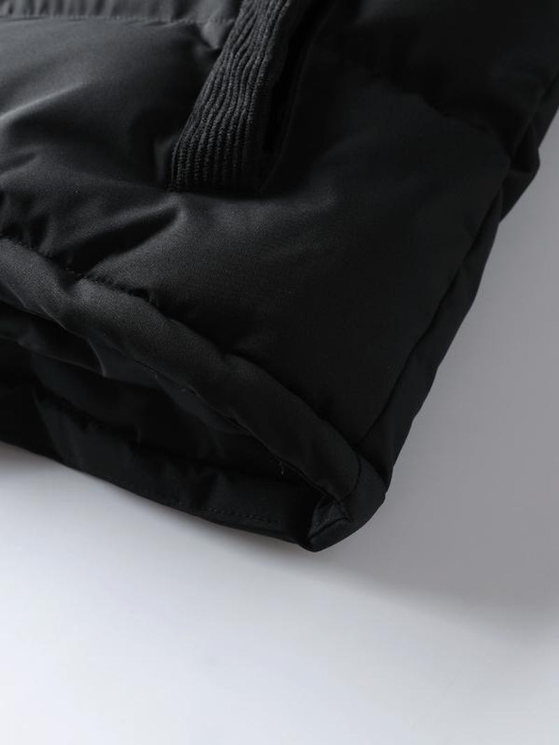 Men'S Winter Thickened Cotton Jacket, Hooded Patchwork Coat, Warm Casual Simple Style Outerwear, Men'S Winter Clothing