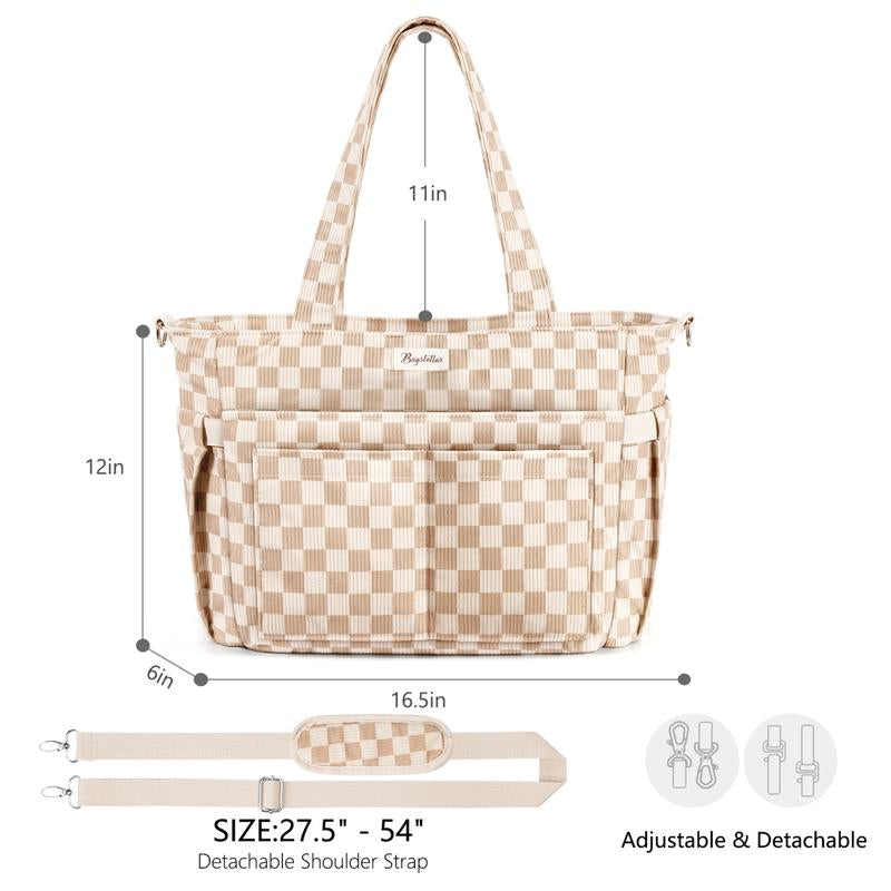 Bagstellar Corduroy Tote Bag for Women, 15.6 Inch Laptop Work Tote Bags for School College with Large Cup Holder, Durable Zipper Corduroy Casual Tote Purse Shoulder Handbags for Women Work, Daily, Travel, Gym