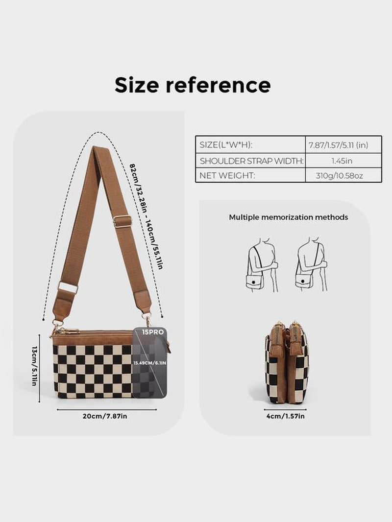 Checkered Portable Crossbody Bag, Small Square Shoulder Wallet, Lightweight Single-Shoulder Coin Purse, Stylish and Practical Accessory