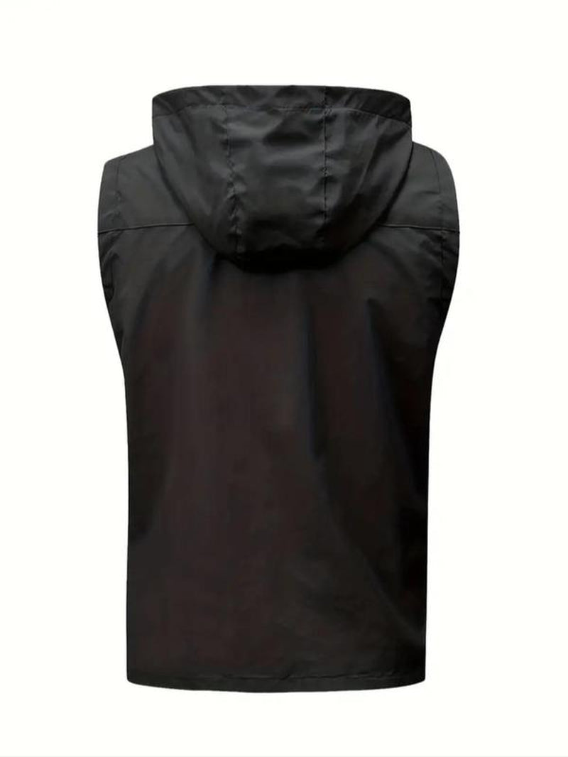 Men'S Solid Pocket Zipper Hooded Vest Waistcoats, Regular Fit Casual Sleeveless Jacket Outerwear for Spring & Fall, Men'S Clothes for Outdoor Activities