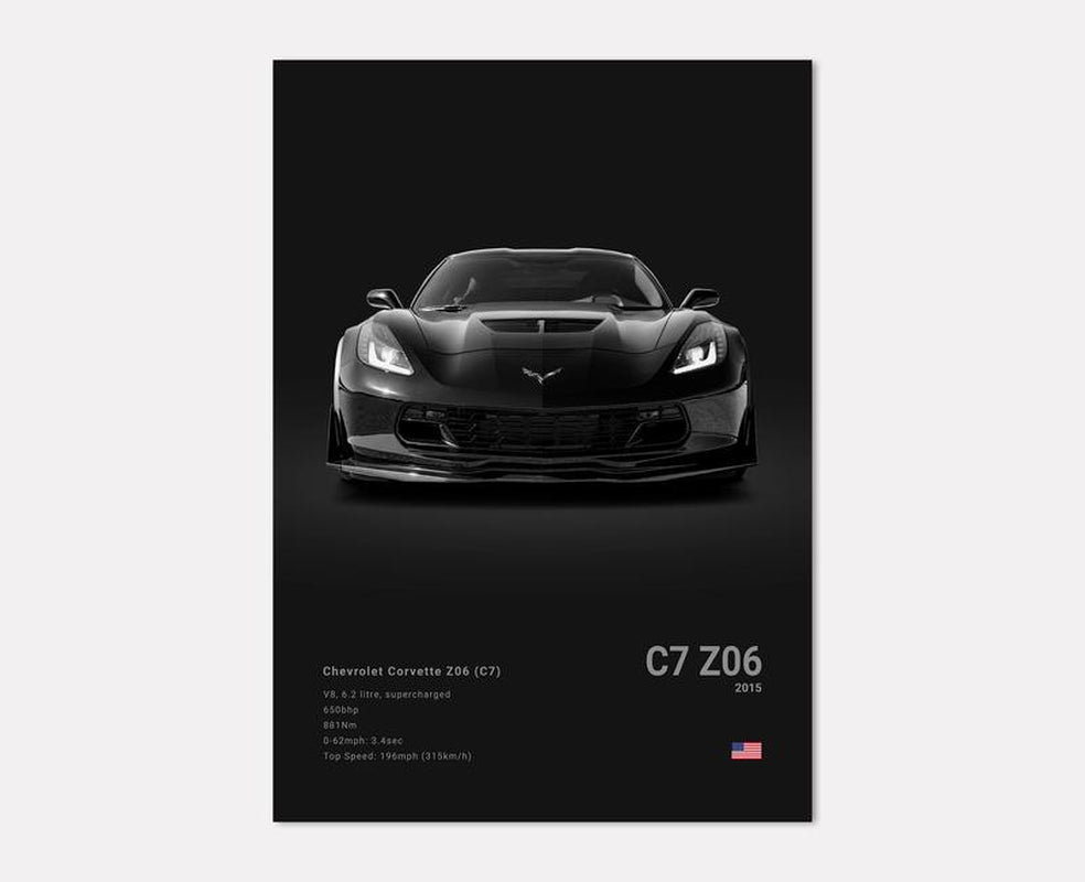 Chevrolet Corvette Z06 C7 Poster No Framed Prints, Gifts for Men, Vintage Cars Posters, Car Lovers Gifts, Car Wall Art Room Decor