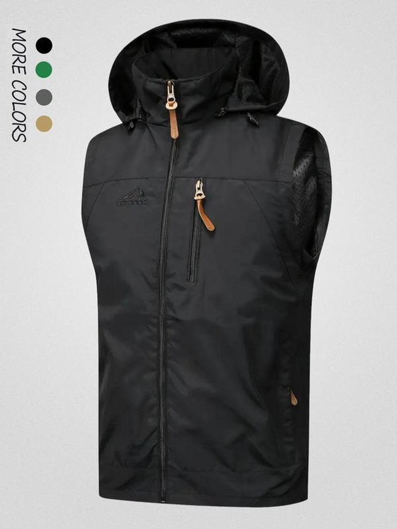Men'S Solid Pocket Zipper Hooded Vest Waistcoats, Regular Fit Casual Sleeveless Jacket Outerwear for Spring & Fall, Men'S Clothes for Outdoor Activities